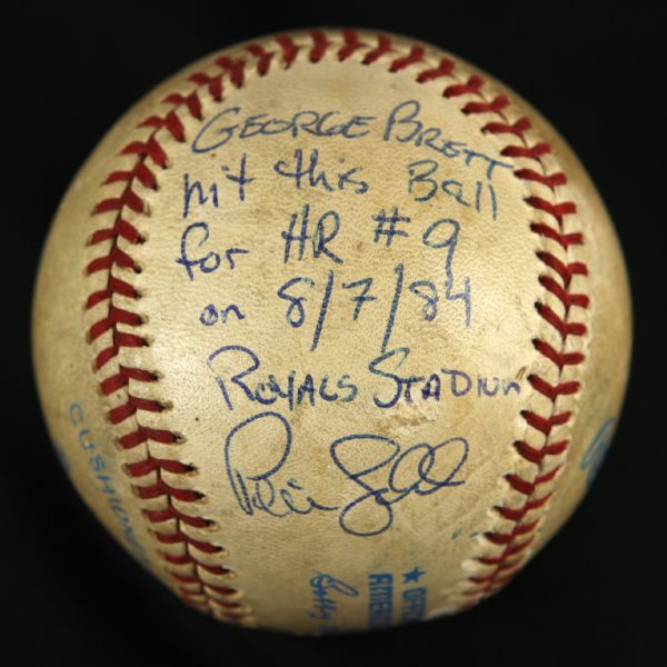 1984 George Brett Kansas City HR #9 Autographed Game Used OAL (Brown) Baseball 