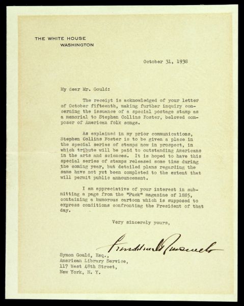1939 (October 31) Franklin Roosevelt TLS Autographed White House Stationary (JSA)
