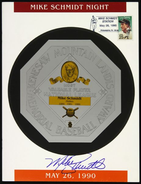 1990 (Post Marked May 26, 1990) Mike Schmidt Philadelphia Phillies Night Program (JSA) 