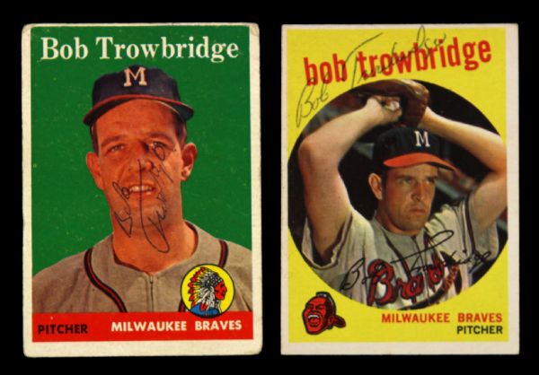 1950s Bob Trowbridge Milwaukee Braves Signed Baseball Cards - Lot of 2 (JSA)