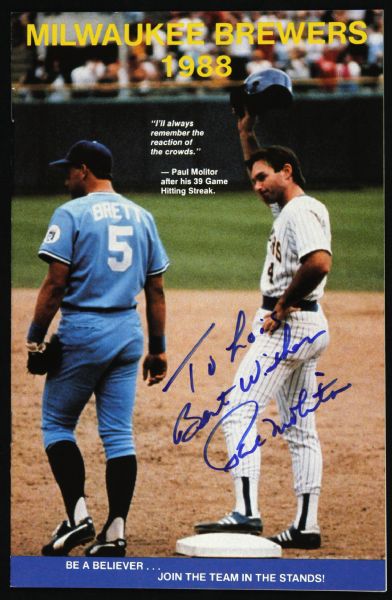1988 Paul Molitor Milwaukee Brewers Signed (5”x8”) Promotional Booklet (JSA)