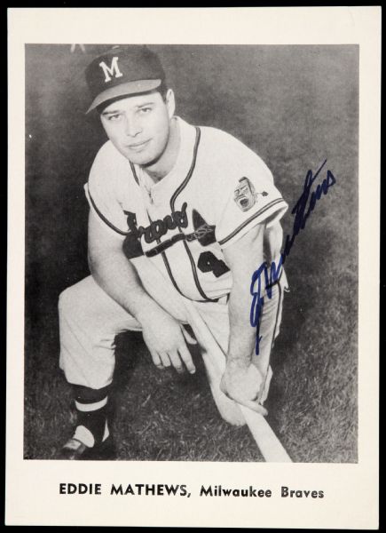 1960-65 Milwaukee Braves Eddie Mathews 5"x7" Autographed Photo (JSA)