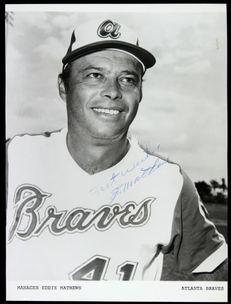1972-74 Eddie Mathews Atlanta Braves Vintage Signed 8x10 B&W Team Issue Photo (JSA)