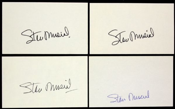 1980s Stan Musial St. Louis Cardinals Signed 3x5 Card (Lot of 4) JSA