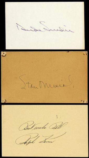 1940s Stan Musial Cardinals Ralph Kiner Pirates Duke Snider Dodgers Signed 3x5 Card Collection (Lot of 3) (JSA)