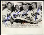 1957 Joe Adcock Hank Aaron Eddie Mathews Del Crandall Signed 8x10 B&W Original Wire Photo (JSA)