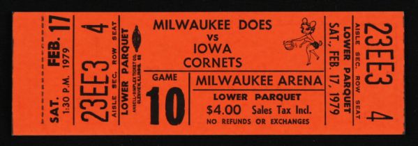1979 Milwaukee Does WBL vs. Iowa Cornets Full Unused Ticket