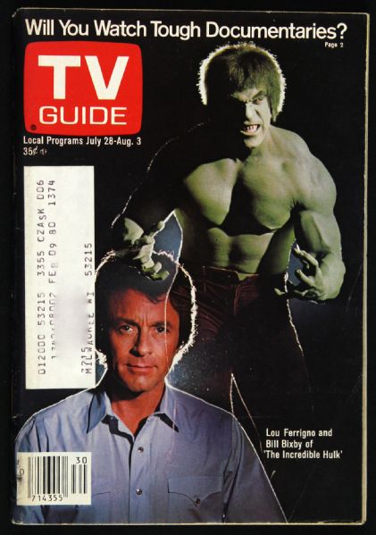 1979 Lou Ferrigno Bill Bixby Incredible Hulk TV Guide w/  Mailing Label