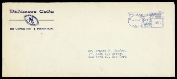 1963 Baltimore Colts Original Envelope with Cancellation