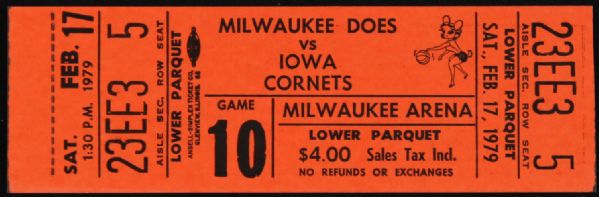   1979 Milwaukee Does vs. Iowa Cornets WBL Full Unused Ticket