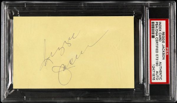 1970s Reggie Jackson A’s Yankees Orioles Signed 3x5 Index Card (PSA/DNA Slabbed)