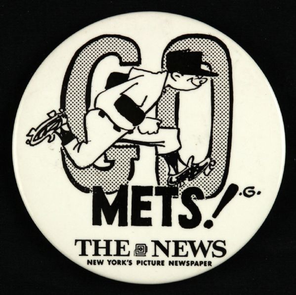 1969 “Go Mets” The News 3.5” New York Mets Pinback Button