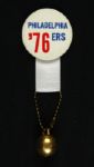 1970s Philadelphia 76ers 2” Pinback Button with Gold Basketball Charm on Hanger