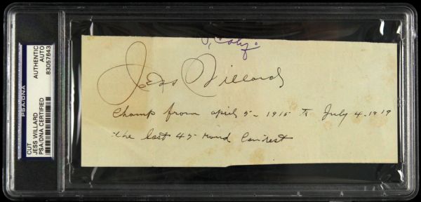 1920s circa Jess Willard Heavyweight Boxing Champion Clipped Signed Note (PSA/DNA Slabbed)