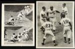 1955-56 circa Brooklyn Dodgers Jackie Robinson Stealing Home & Homeplate Greeting Original 8x10 Wire Photo (Lot of 2)
