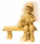 1980s Modern Sitting Boy with Baseball and Puppy on a Bench Statue 