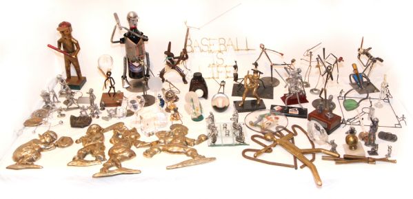 1970s-2000s Glass Baseball Paperweights, Pewter Baseball Figurines, Brass Wall Hangings (lot of 70)