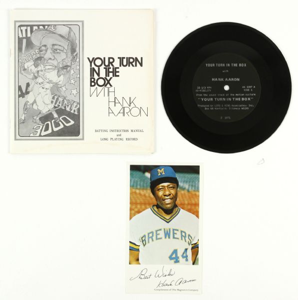 1975 Circa Hank Aaron Milwaukee Brewers Rare Magnavox Premium Card and “Your Turn in the Box”