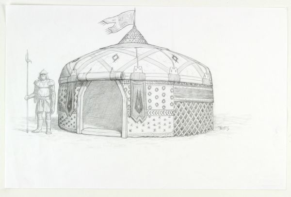 2001 Tim Burton Planet of the Apes Original Ape & Battle Tent Pencil Concept Art (Fox Archives