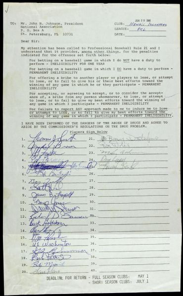 1986 Very Early Minor League Barry Bonds Gambling Warning Team Signed Contract Hawaii 