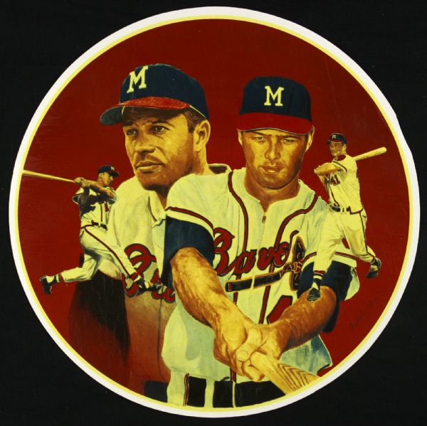 1980s Eddie Mathews Milwaukee Braves 10” Diameter Christopher Paluso Art Decal Transfer