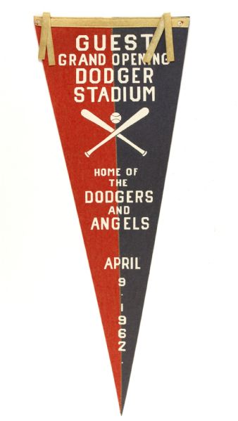 1962 Guest Grand Opener Dodger Stadium Home of the Dodgers and Angels April 9, 1962 29” Pennant