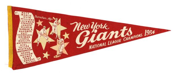 1954 New York Giants National League Champions Scroll Roster 29” Pennant
