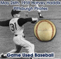 1959 (May 26th) Harvey Haddix Pittsburgh Pirates Perfect Game Used (ONL / Giles) Baseball (JSA / MEARS) – (Originally from the Collection of Dan Nero/AP Wire Photographer that attended the game) 