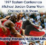 1997 (Eastern Conference Finals, Game 3 or 4) Michael Jordan Chicago Bulls Game Worn Nike Shoes (Teammate Bobby Hansen LOA / American Cancer Society Receipt)
