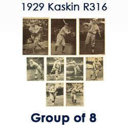 1929 Kaskin R316 (6) Lloyd Waner Perce Malone Bill Terry Frank Frisch Fred Lucas Riggs Stephenson & Babe Ruth Jimmy Foxx Mickey Cochrane (Large 5x7)Lot of 8