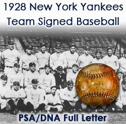 1928 New York Yankees OAL Ban Johnson Team Signed Baseball – 27 signatures including Babe Ruth, Lou Gehrig, Tony Lazzeri, Waite Hoyt, Leo Durocher, and Miller Huggins (PSA/DNA Full Letter)