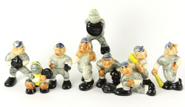 Modern Shearwater Pottery Comical Baseball Players Complete Set of 9