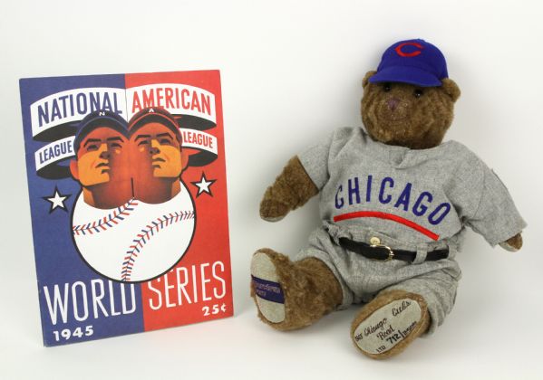 1945 Chicago Cubs World Series Memorabilia Collection - Lot of 2 w/ Cooperstown Bear & Reproduction Program