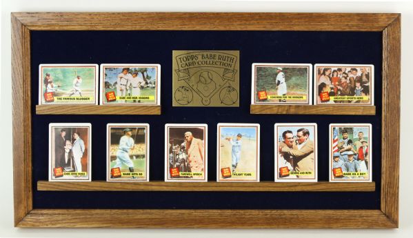 1991 Babe Ruth New York Yankees Topps Limited Edition Commemorative Ceramic Card Collection - Lot of 10 w/ Display Board