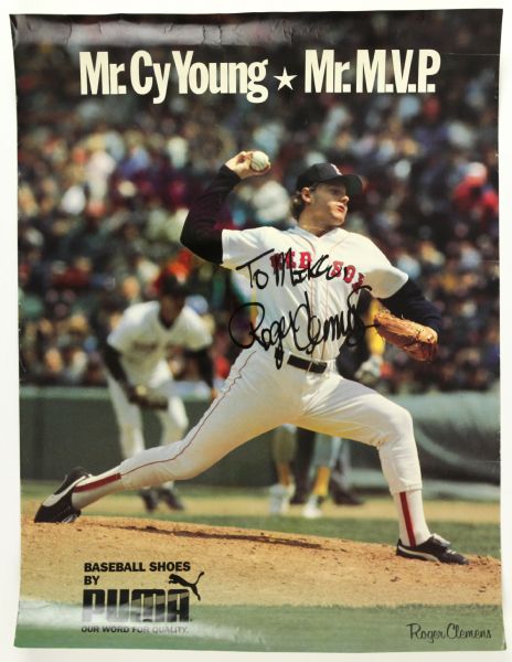 1986 circa Roger Clemens Boston Red Sox Signed 18" x 24" Mr. Cy Young Mr. MVP Puma Poster (JSA)