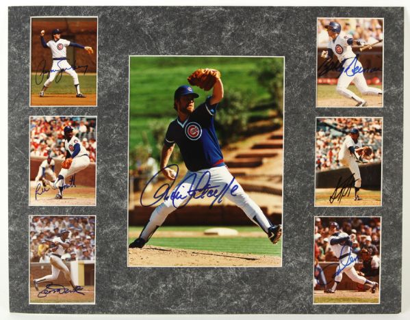 1984 circa Ryne Sandberg Rick Sutcliffe Lee Smith Leon Durham Ron Cey Steve Trout Bobby Dernier Chicago Cubs Signed 14" x 18" Matted Photo Display (JSA)