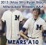 2013 (May 5) Ryan Braun Milwaukee Brewers Game Worn 1913 Throwback Jersey (MEARS A10 /MLB Hologram) 2-2 w/ 2B & BB