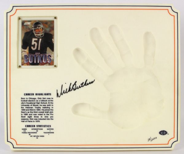 1993 Dick Butkus Chicago Bears Signed 12" x 14" Hand Print Display (JSA/Butkus COA) 38/2500