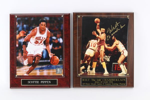 2000s Wilt Chamberlain Scottie Pippen Signed 11" x 13" Display Collection - Lot of 2 (JSA)