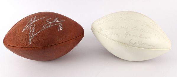 1980s Signed Football Collection - Lot of 2 w/ Pittsburgh Steelers Owner Art Rooney & Jake Plummer  (JSA)