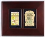 1958 Milwaukee Braves World Series 11" x 13" Framed Display w/ Game 7 World Series Ticket & Press Pass