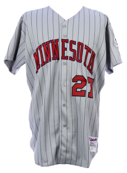 2003 Justin Morneau Minnesota Twins Game Worn Road Jersey (MEARS LOA) Rookie Season