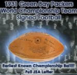 1931 Finest Known Example Extant Green Bay Packers 3-Peat Season World Championship Team Signed Football (JSA Full Letter, 26 Autographs w/ Lambeau, Blood, Herber)