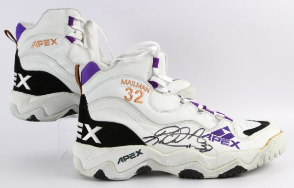 1996-2001 Karl Malone Utah Jazz Signed Game Worn Apex Mailman Sneakers (MEARS LOA/JSA)
