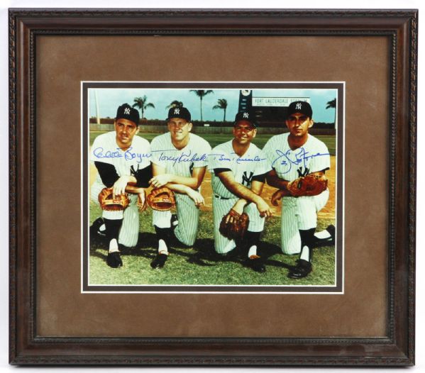 1980s Clete Boyer Tony Kubek Bobby Richardson Joe Pepitone New York Yankees Signed 14 "x 16" Framed Photo (JSA)