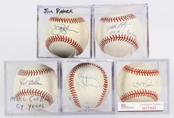 1984-2000s Baltimore Orioles Signed Baseball Collection - Lot of 5 w/ Cal Ripken, Jim Palmer & More (JSA)