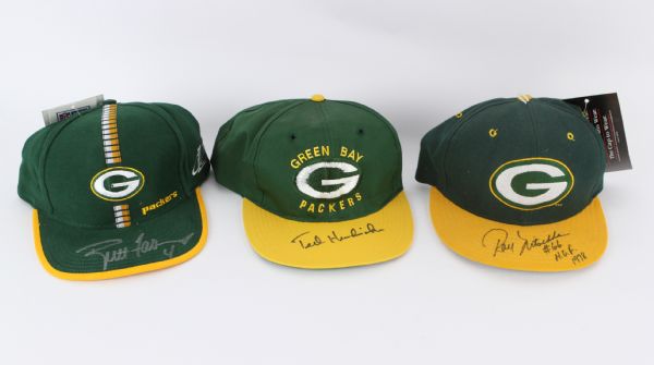 2000s Ray Nitschke Brett Favre Ted Hendricks Green Bay Packers Signed Cap Collection - Lot of 3 (JSA)