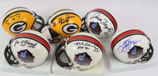 2000s Tony Canadeo Jim Taylor Herb Adderley Willie Davis James Lofton Jan Stenerud Signed Mini Helmet Collection - Lot of 6 (JSA)