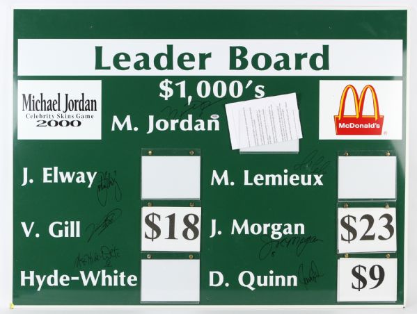 2000 Michael Jordan Celebrity Skins Game Signed 36" x 48" Leaderboard w/ 7 Signatures Including Jordan, John Elway, Mario Lemieux & More (PSA/DNA)