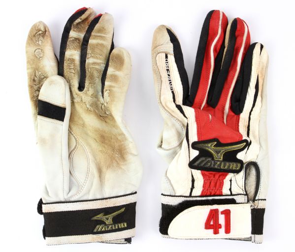 2009 Victor Martinez Boston Red Sox Game Worn Mizuno Batting Gloves (MEARS LOA)